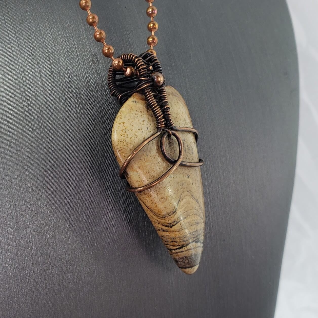 Picture Jasper Copper Wire Wrapped Pendant - Mother Of Metal - For Her - For Him - For Necks-Charms & Pendants