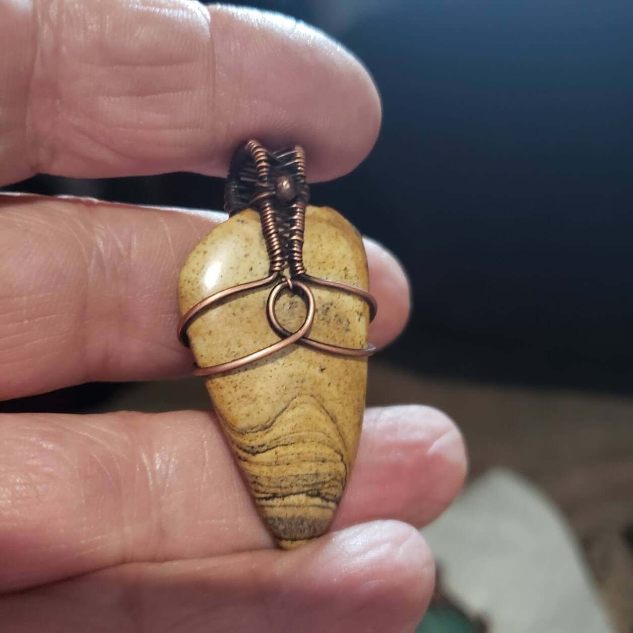 Picture Jasper Copper Wire Wrapped Pendant - Mother Of Metal - For Her - For Him - For Necks-Charms & Pendants