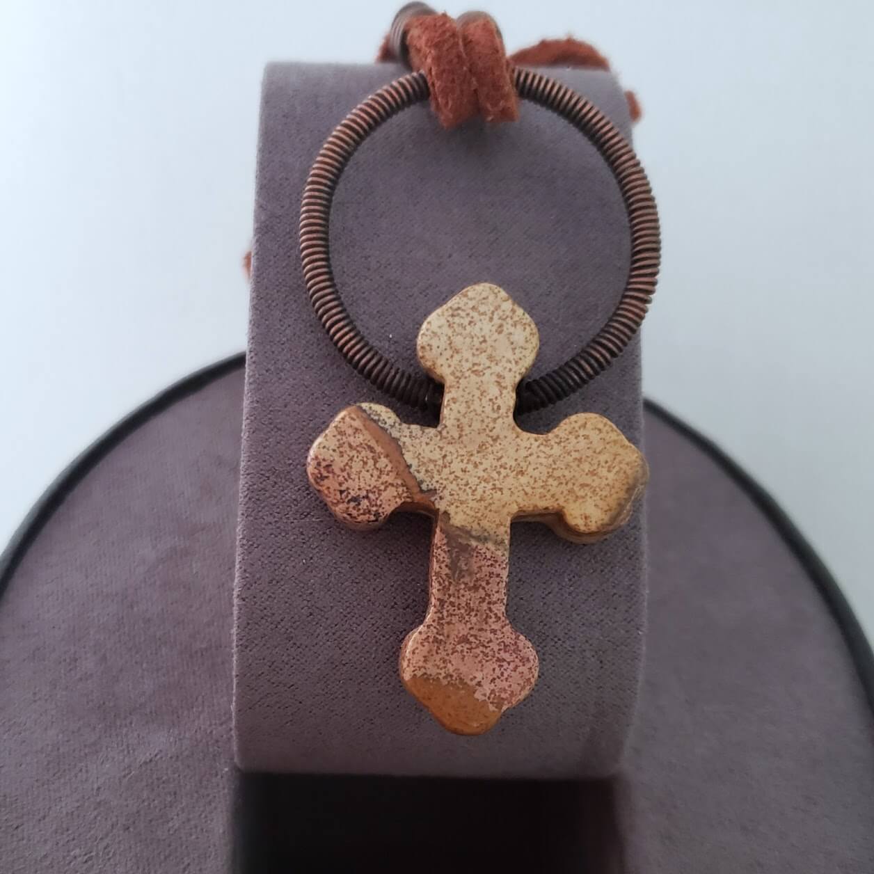 Picture Jasper Gothic Cross Necklace - Mother Of Metal - For Her - For Him - For Necks-Necklaces