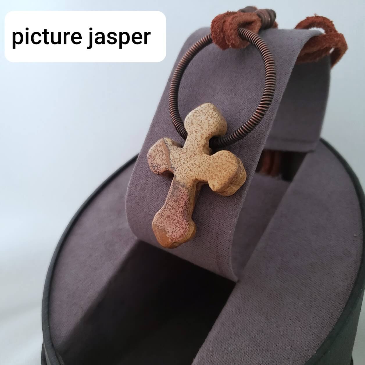 Picture Jasper Gothic Cross Necklace - Mother Of Metal - For Her - For Him - For Necks-Necklaces