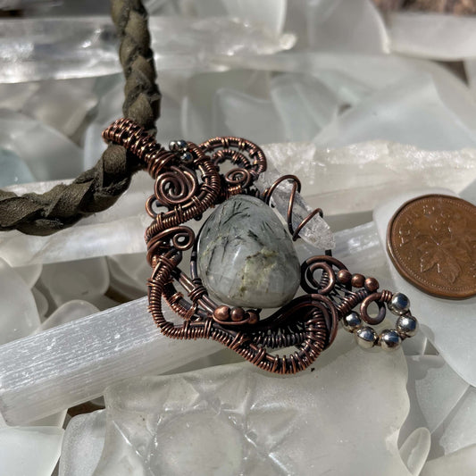 Prehnite and Quartz Pendant - Mother Of Metal - clear quartz - For Her - For Him-necklace