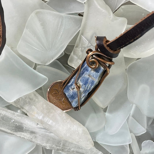 Raw Blue Kyanite and Reclaimed Copper Pendant - Mother Of Metal - blue kyanite - Copper - For Her-Pendants