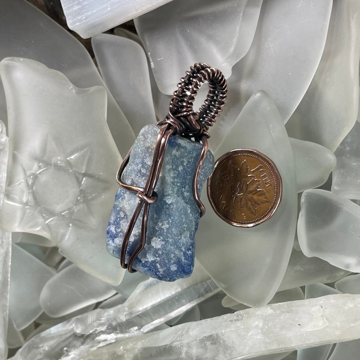 Raw Blue Quartz Pendant - Mother Of Metal - Blue Quartz - Copper - For Her-Pendants