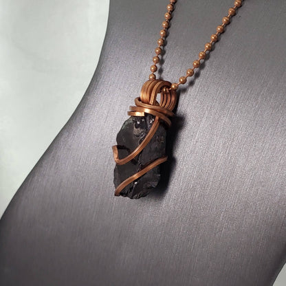 Raw Obsidian Copper Wrap Pendant - Mother Of Metal - black obsidian - For Her - For Him-Charms & Pendants