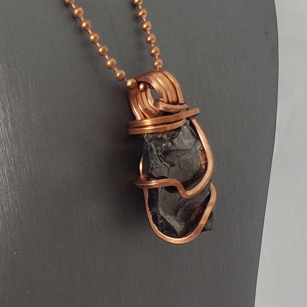 Raw Obsidian Copper Wrap Pendant - Mother Of Metal - black obsidian - For Her - For Him-Charms & Pendants