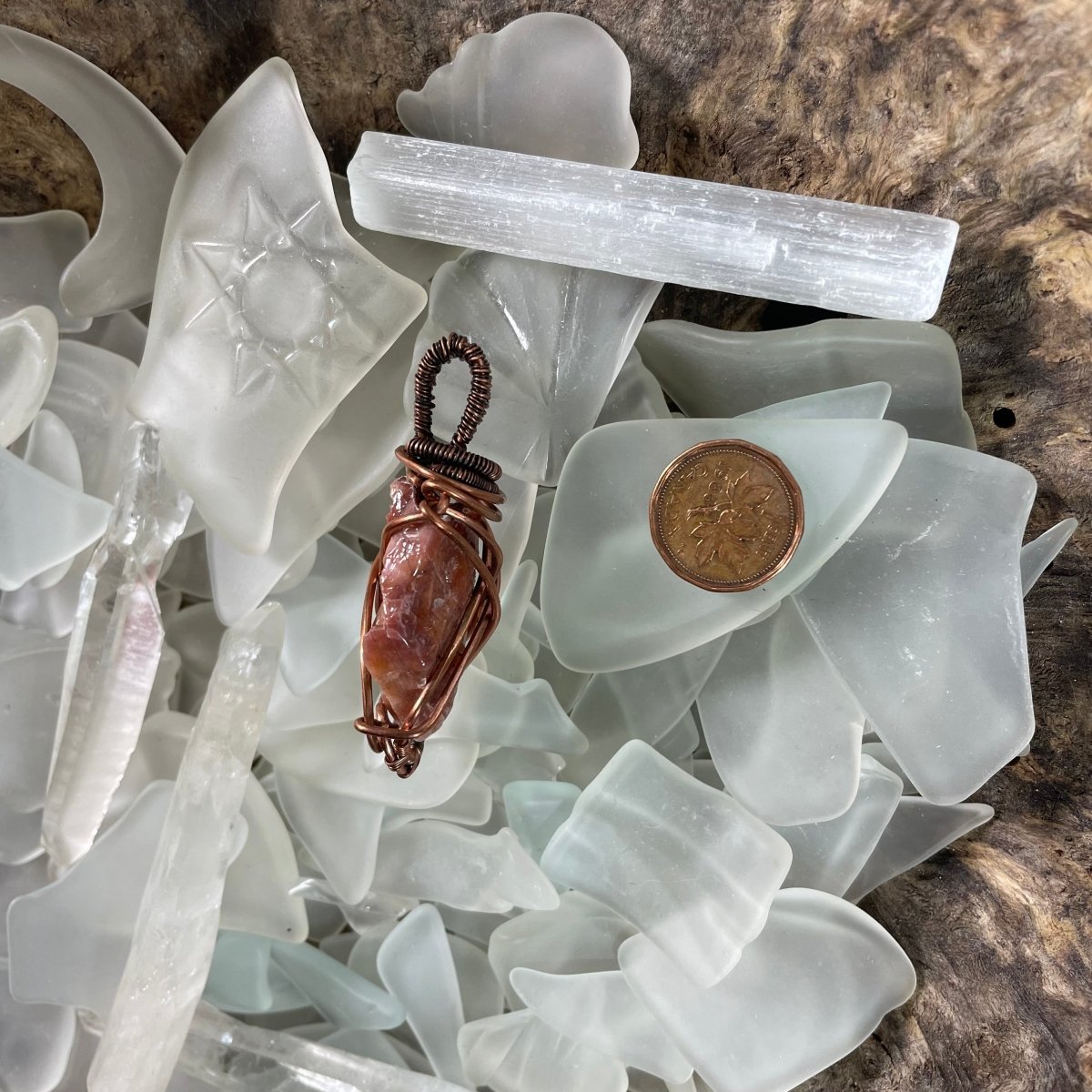 Raw Red Calcite and Copper Wrapped Pendant - Mother Of Metal - - -Charms & Pendants