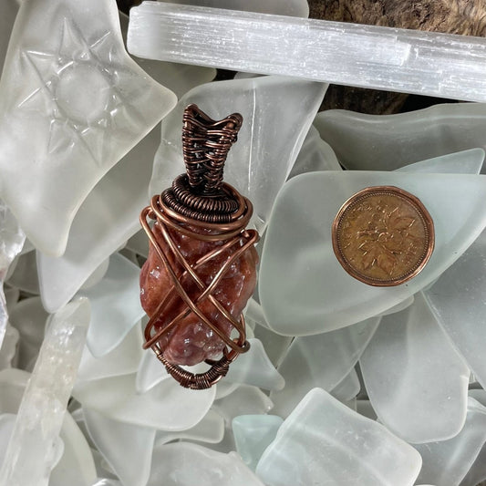 Raw Red Calcite and Copper Wrapped Pendant - Mother Of Metal - - -Charms & Pendants