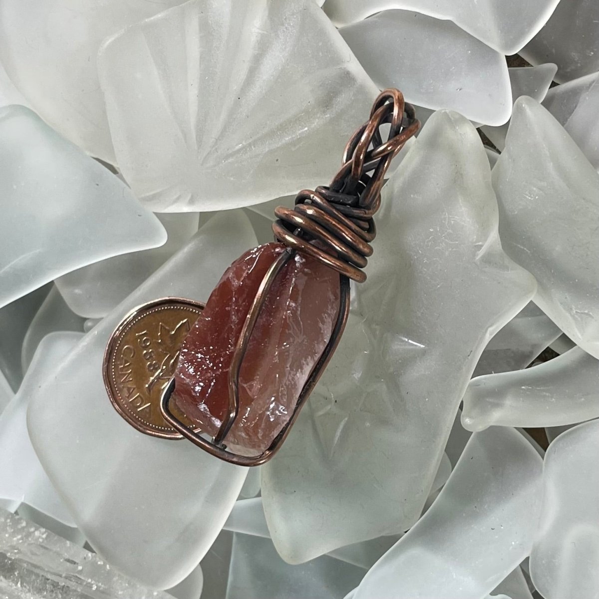Raw Red Calcite Copper Wrapped Pendant - Mother Of Metal - Copper - For Her - For Him-Pendants