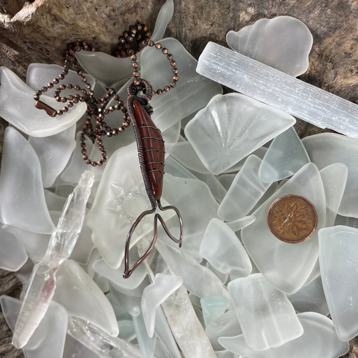 Red Jasper Mermaid Tail Necklace - Mother Of Metal - Bay of Fundy Collection - Bay of Fundy Jasper - Copper-Necklaces