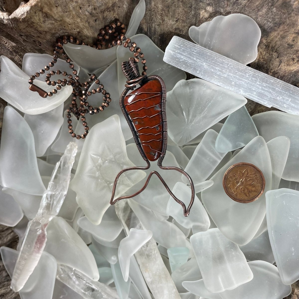 Red Jasper Mermaid Tail Necklace - Mother Of Metal - Bay of Fundy Collection - Bay of Fundy Jasper - Copper-Necklaces