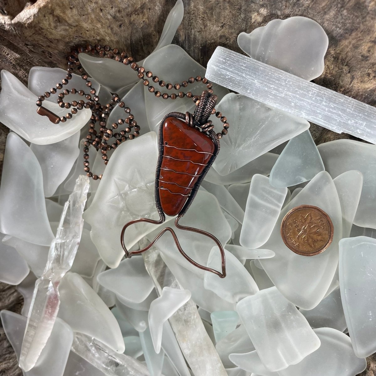 Red Jasper Mermaid Tail Necklace - Mother Of Metal - Bay of Fundy Collection - Bay of Fundy Jasper - Copper-Necklaces