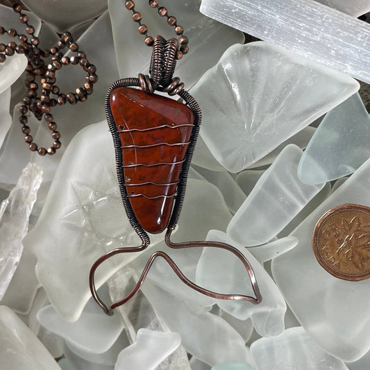 Red Jasper Mermaid Tail Necklace - Mother Of Metal - Bay of Fundy Collection - Bay of Fundy Jasper - Copper-Necklaces