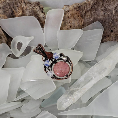 Rhodonite, Opalite, and Red Agate Pendant - Mother Of Metal - For Her - For Necks - opalite-Charms & Pendants