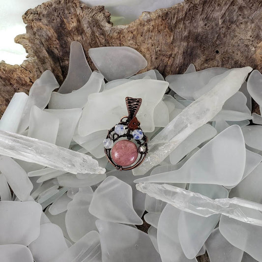Rhodonite, Opalite, and Red Agate Pendant - Mother Of Metal - For Her - For Necks - opalite-Charms & Pendants