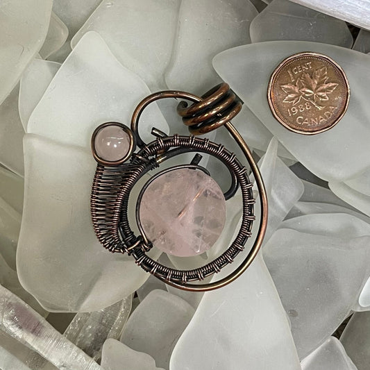 Rose Quartz and Copper Pendant - Mother Of Metal - Copper - For Her - For Him-Charms & Pendants