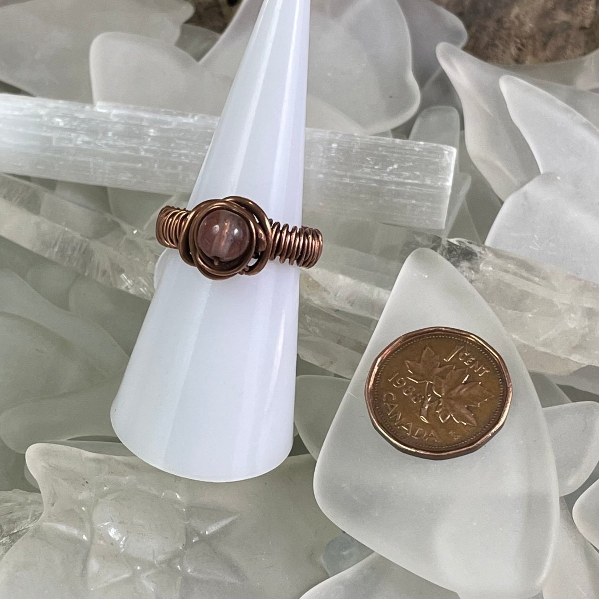 Rose Quartz Copper Ring size 6.75 - Mother Of Metal - Copper - For Fingers - For Her-Rings