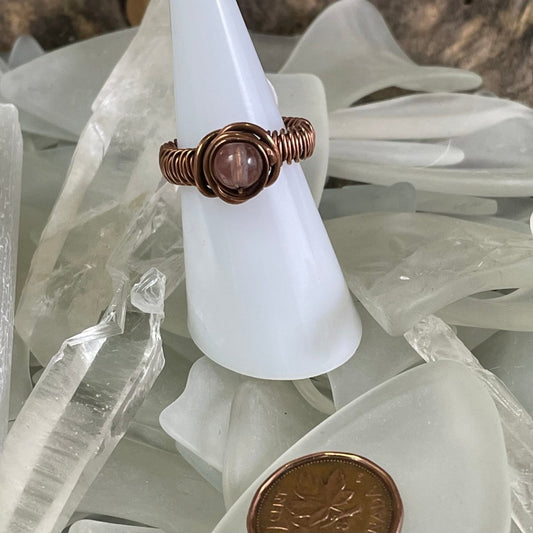 Rose Quartz Copper Ring size 6.75 - Mother Of Metal - Copper - For Fingers - For Her-Rings