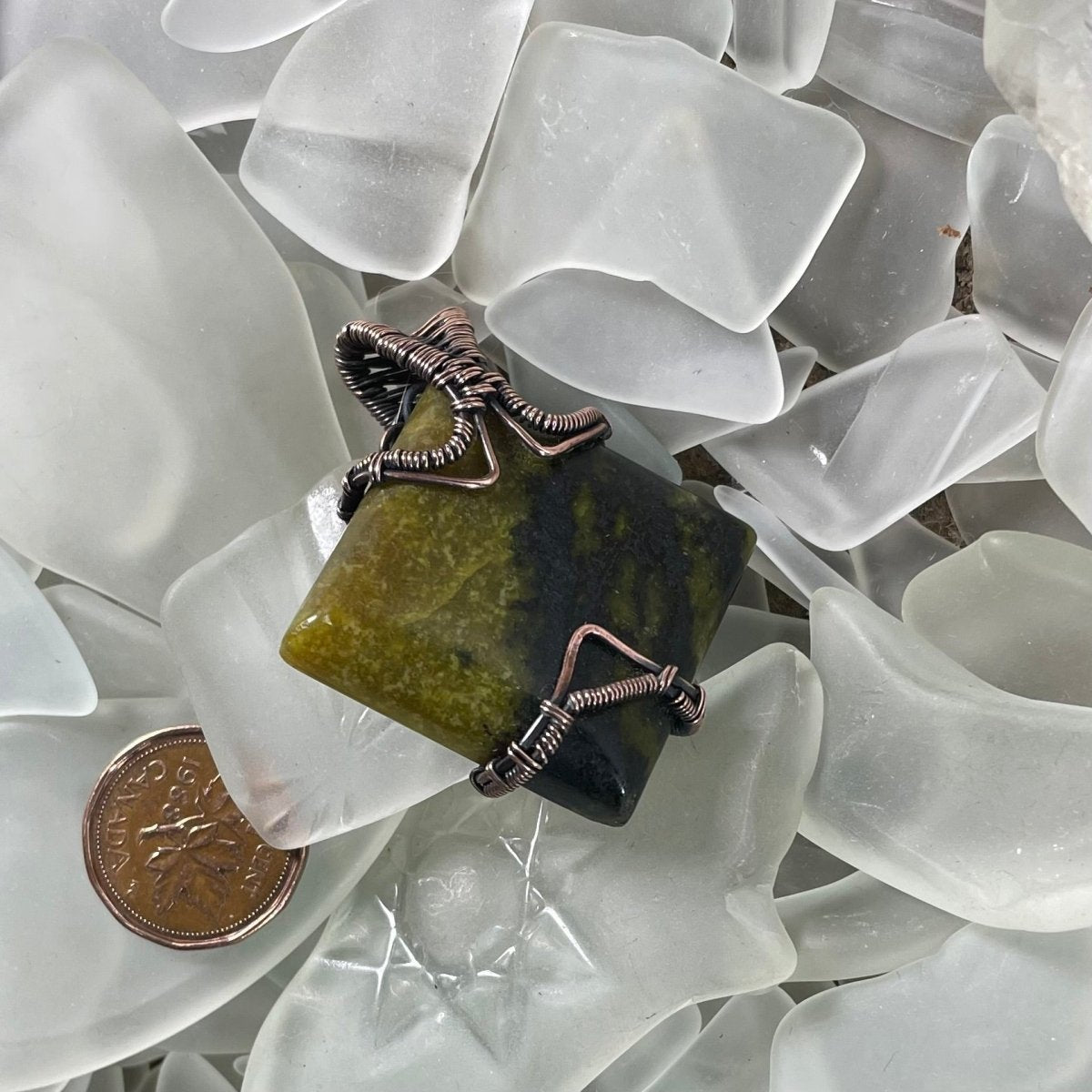 Serpentine and Copper Wire Wrapped Pendant - Mother Of Metal - Copper - For Her - For Him-Pendants