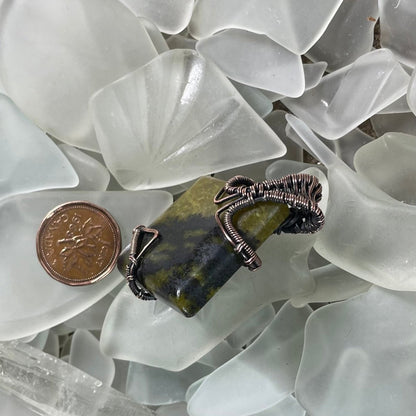 Serpentine and Copper Wire Wrapped Pendant - Mother Of Metal - Copper - For Her - For Him-Pendants