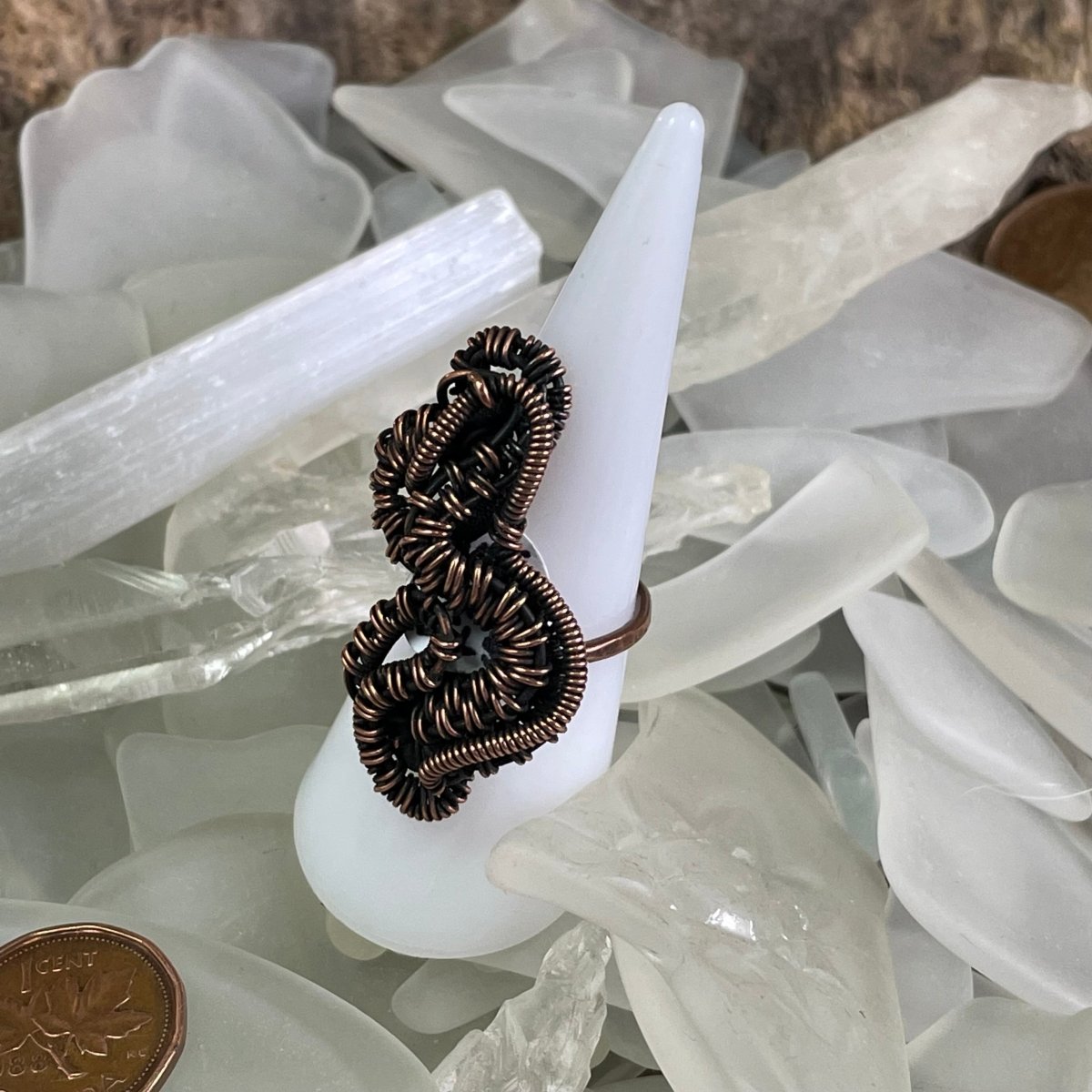 Smokey Coils Copper Woven Ring size 7.5 - Mother Of Metal - Copper - For Fingers - For Her-Rings