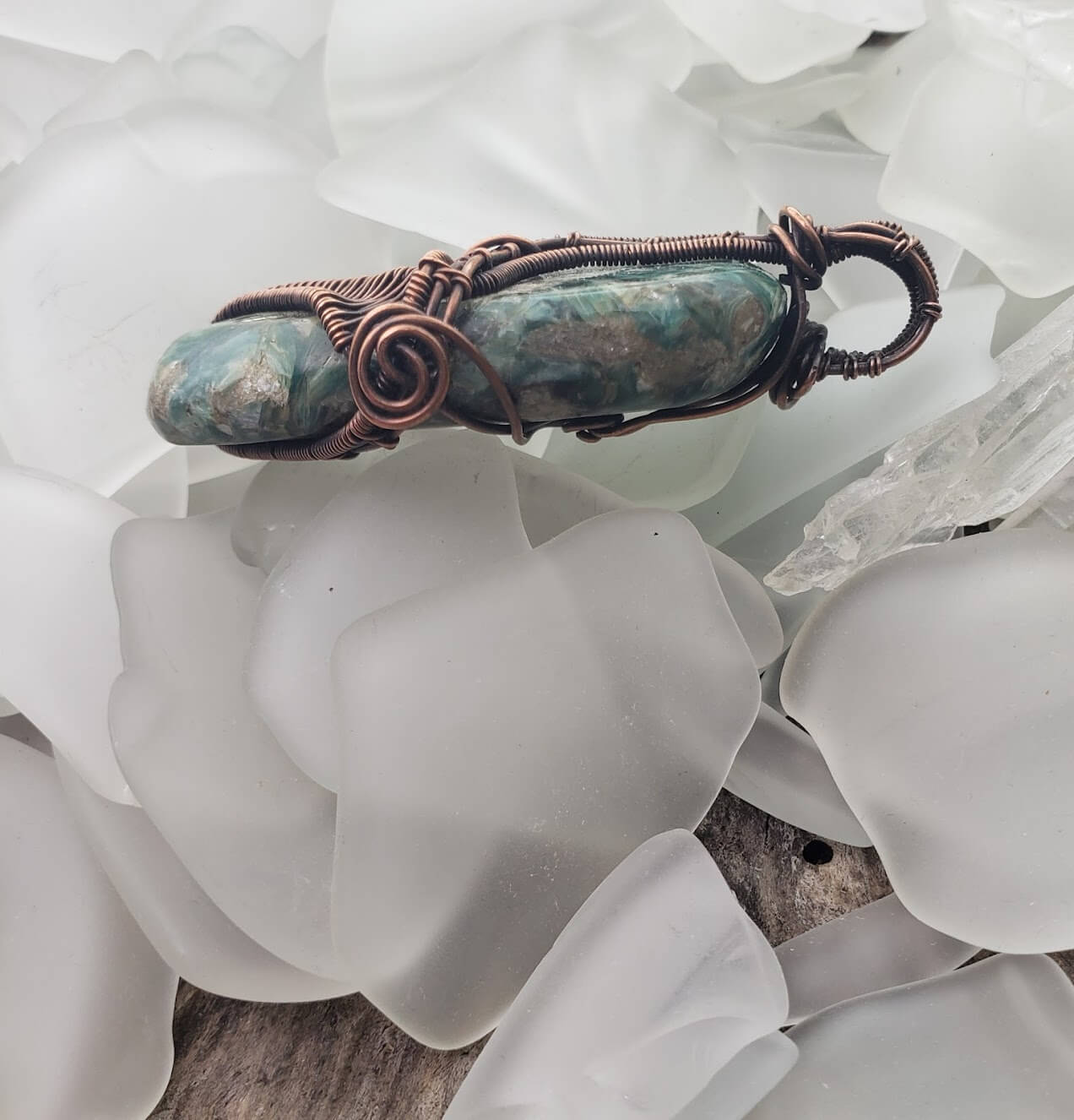 Tumbled Green Kyanite and Copper Wrapped Pendant - Mother Of Metal - For Her - For Him - For Necks-Charms & Pendants