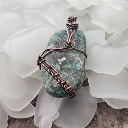 Tumbled Green Kyanite and Copper Wrapped Pendant - Mother Of Metal - For Her - For Him - For Necks-Charms & Pendants