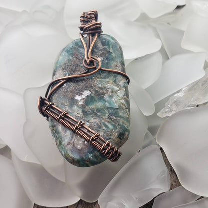 Tumbled Green Kyanite and Copper Wrapped Pendant - Mother Of Metal - For Her - For Him - For Necks-Charms & Pendants