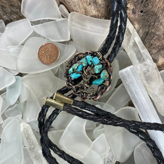 Turquoise Tree of Life Bolo Tie - Mother Of Metal - For Her - For Him - For Necks-Bolo Tie