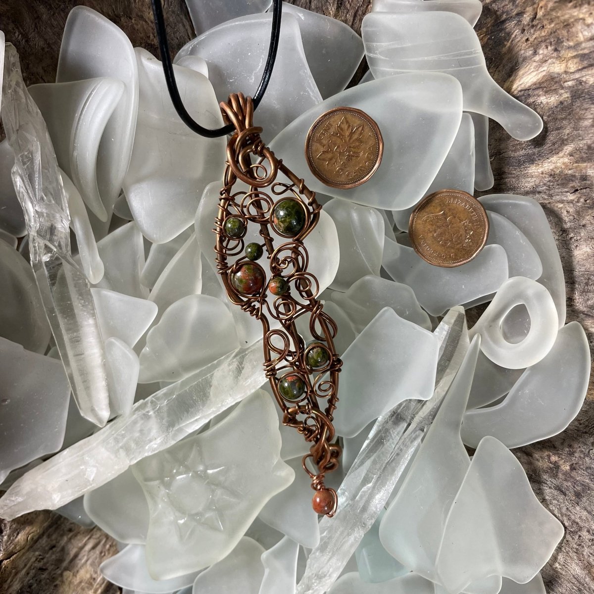 Unakite and Copper Freeform Filigree Necklace - Mother Of Metal - Copper - For Her - For Him-necklace