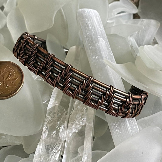 Woven Copper Cuff 5v - Mother Of Metal - Copper - For Her - For Him-Bracelets
